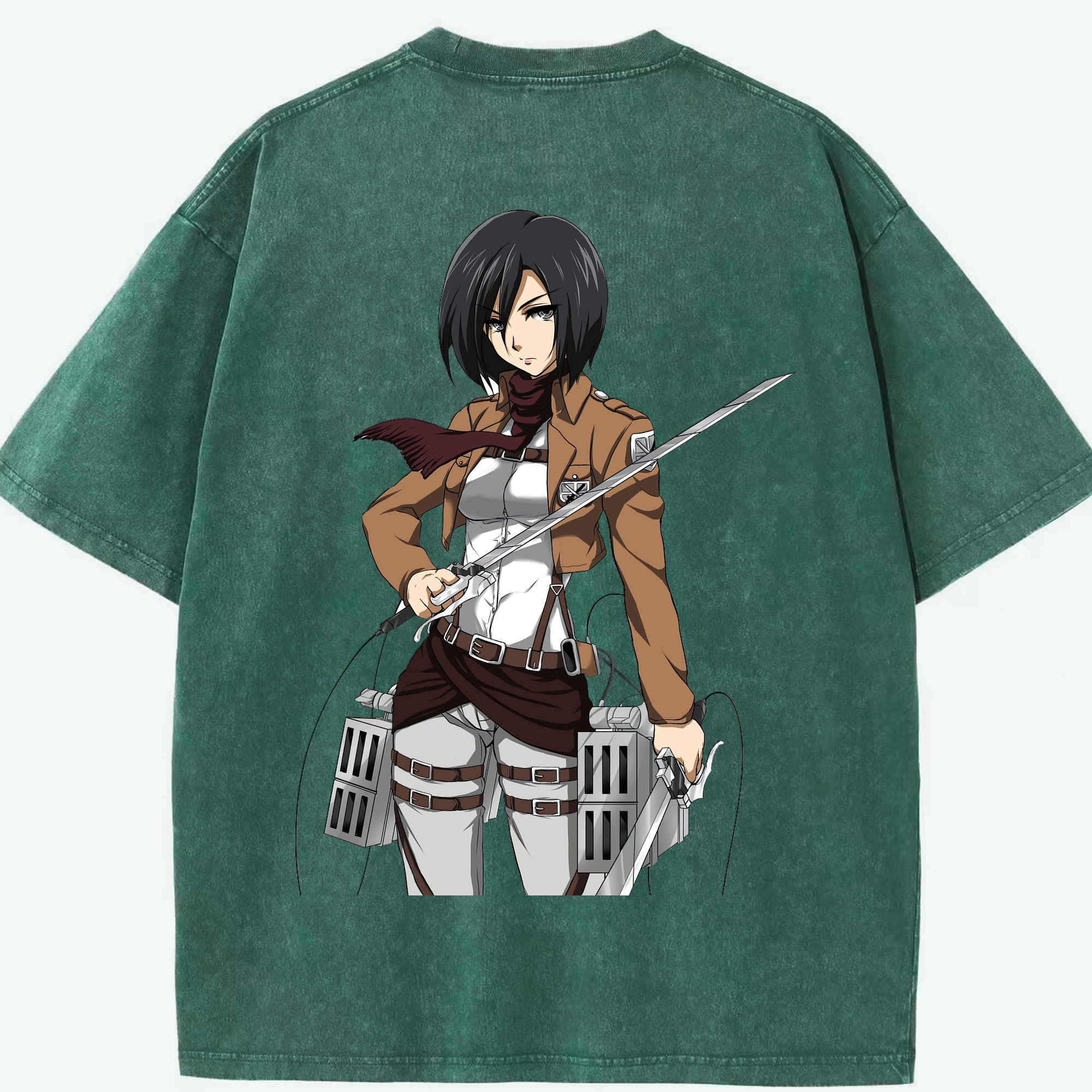 （画像用） 進撃の巨人 ミカサ·アッカーマン Attack on Titan Mikasa Ackerman 綿100% ヴィンテージ風 半袖Tシャツ（背面プリント）